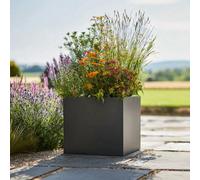 Woven Wood 50Cm Zinc Matte Grey Square Planter