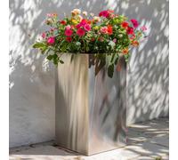 Woven Wood 50Cm Zinc Silver Tall Square Planter