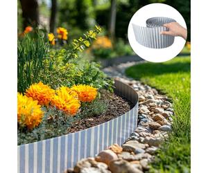 Woven Wood 50m - 10 Rolls Galvanised Metal Heavy Duty Lawn Edging Roll - Wavy - 16.5cm Height in Silver Woven Wood Silver