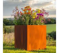 Woven Wood 60Cm Corten Steel Cube Planter - Pre-Rusted