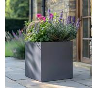 Woven Wood 60cm Zinc Galvanised Matte Grey Square Planter Woven Wood Grey
