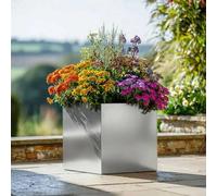 Woven Wood 60Cm Zinc Galvanised Silver Square Garden Planter
