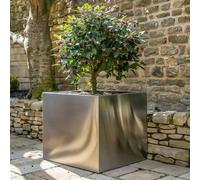Woven Wood 60cm Zinc Galvanised Silver Square Garden Planter Woven Wood Silver