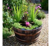 Woven Wood 70Cm Silver Band Oak Barrel Wildlife Pond In A Pot Kit