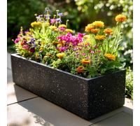 Woven Wood 70cm Zinc Galvanised Blackstone Effect Trough Planter in Black Woven Wood Black