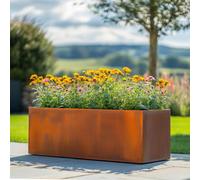 Woven Wood 75Cm Corten Steel Trough Planter - Pre-Rusted