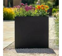 Woven Wood 75cm Long Zinc Galvanised Matte Black 90cm Tall Trough Planter Woven Wood Black