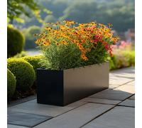 Woven Wood 75cm Zinc Galvanised Matte Black Trough Planter Woven Wood Black