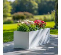 Woven Wood 75Cm Zinc Galvanised Matte White Trough Planter