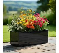 Woven Wood 75Cm Zinc Galvanised Platinum Black Trough Planter