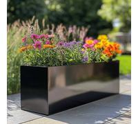 Woven Wood 75cm Zinc Galvanised Platinum Black Trough Planter Woven Wood Black