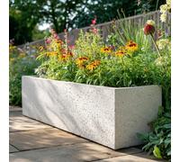 Woven Wood 75cm Zinc Galvanised White Stone Textured Trough Planter Woven Wood White