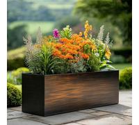 Woven Wood 75Cm Zinc Hand Finished Brushed Black & Copper Trough Planter