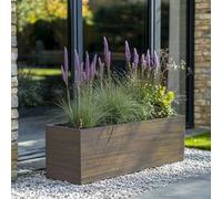 Woven Wood 75Cm Zinc Hand Finished Brushed Grey & Gold Trough Planter
