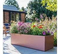 Woven Wood 75Cm Zinc Rose Gold Finish Trough Planter