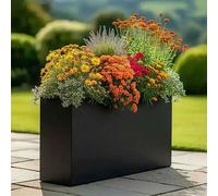 Woven Wood 80cm Long Zinc Galvanised Matte Black 60cm Tall Trough Planter Woven Wood Black