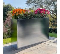 Woven Wood 80Cm Long Zinc Silver 60Cm Tall Trough Planter