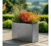 Woven Wood 80cm Long Zinc Silver & Black Textured 60cm Tall Trough Planter Woven Wood Black