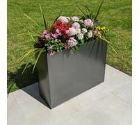 Woven Wood 90Cm Long Zinc Silver & Black Textured 60Cm Tall Trough Planter