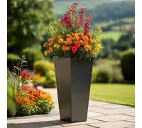 Woven Wood 90cm Zinc Matte Grey Tall Flared Tapered Square Planter Woven Wood Grey