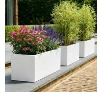 Woven Wood Matte White Zinc Galvanised Trough Planter (L) 75Cm X (H) 32Cm X (D) 32Cm With Liner