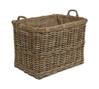 WovenHill Home Storage Kubu Rattan Log Basket with Hoop Handles, Large Wicker Firewood Storage Basket, Rectangular Wood Holder for Fireplace, Hearth & Fireside Living Room Decor, Brown