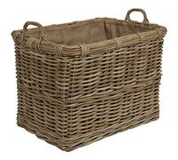 WovenHill Home Storage Kubu Rattan Log Basket with Hoop Handles, Wicker Firewood Storage Basket, Rectangular Wood Holder for Fireplace, Hearth & Fireside Living Room Decor