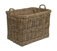WovenHill Home Storage Kubu Rattan Log Basket with Hoop Handles, Wicker Firewood Storage Basket, Rectangular Wood Holder for Fireplace, Hearth & Fireside Living Room Decor, Brown (Large)