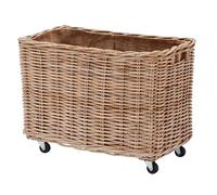 Wovenhill Kubu Rattan Large Log Basket on Wheels | Handmade Woven Laundry Hamper Storage Box | W72 x D39 x H53cm | Natural Brown
