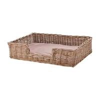 Wovenhill Kubu Rattan Rectangular Wicker Dog Bed with Cushion, Handmade Luxury Pet Basket, Natural Woven Dog & Cat Bed, Rustic Indoor Pet Furniture
