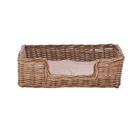 Wovenhill Kubu Rattan Rectangular Wicker Dog Bed with Cushion, Handmade Luxury Pet Basket, Natural Woven Dog & Cat Bed, Rustic Indoor Pet Furniture