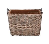 Wovenhill | Rectangular Large Rattan Log Basket | Grey Wash Storage Wooden Handles | W66 x D41 x H51cm