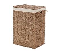 Wovenhill Seagrass Rattan Laundry Basket with Lid - Hand Woven Wicker Laundry Hamper with Handles, Clothes & Linen Storage Basket, Laundry Organiser for Bathroom, Bedroom (W45 x D35 x H65cm)