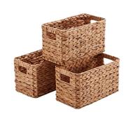 Wovenhill Set of 3 Milton Handwoven Natural Rattan Storage Baskets - Wicker Storage Basket Set with Handles, Woven Baskets for Living Room, Bedroom, Wardrobe, Shelf & Home Organisation