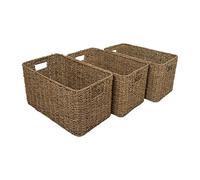 Wovenhill Set of 3 Seagrass Wicker Baskets | Handmade Woven Storage Box | Medium - W24 x D42 x H23cm | Natural Brown