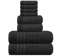 WovenWonder 8 Piece Bale Towel Set 100% Egyptian Cotton 2 Bath Towels, 2 Hand Towels, 4 Face Towels Super Soft Quick Absorbent Hotel Spa Bathroom Towels (Black)