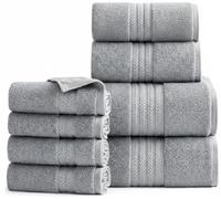 WovenWonder Luxury 800 GSM Egyptian Cotton Bathroom Towels - Heavyweight & Super Soft Hotel Quality Face Cloths, Hand Towels, Bath Towels, Jumbo Bath Sheets and Towel Sets (Silver, 8-Piece Towel Set)