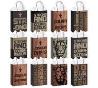 Wovnet 24 Pcs Christian Gifts Bags for Men Christmas Bags with Handle 24 Tissues Paper Inspirational Scripture Courageous Strong Lion for Xmas Bibles Church Party Favor