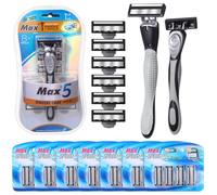 Wovnet 37 Pcs Refillable 5 Blade Disposable Razors for Men Sensitive Skin Razor Men's Disposable Razors Refillable Razors Set Shaving Kit, 1 Men's Razor Handle and 36 Cartridges