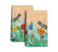 Wovoto Dragonfly Floral Kitchen Towel Decorative Set of 2 Soft Absorbent Hand Towels Spring Summer Kitchen Decor Bloom Flowers Tea Towels Farmhouse Dish Towels for Kitchen Drying Bathroom Home Decor