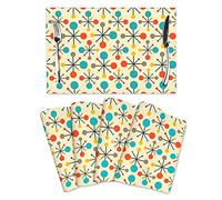 Wovoto Mid Century Fifties Modern Atomic Retro Placemats Set of 4 Yellow Kitchen Table Mats for Dining Farmhouse Holiday Home Decor Linen Washable Place Mats 12""x18""