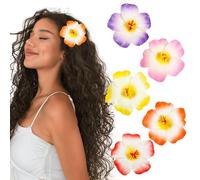 WOVOWOVO 5Pcs Hawaiian Flower Hair Clips 4” Hibiscus Plumeria Flower Hair Clips for Women Artificial Flowers Clips for Hair Luau Tropical Beach Accessories
