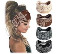 WOVOWOVO Pack of 4 Women's Headbands, Elastic, Soft, Extra Wide Hairband, Headbands, Boho Flower Seal Hair Bands, Hair Accessories, Headband for Yoga, Exercise, Workout, Sports, Fitness