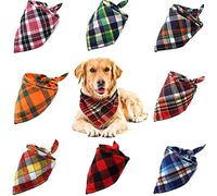 WOVTE 8 Pack Triangle Dog Bandana, Reversible Plaid Painting Bibs Scarf