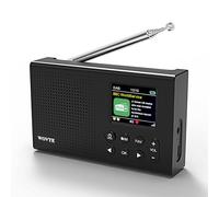 WOVTE DAB Portable Digital Radio Rechargeable Battery or Mains Powered Small FM Radio with Bluetooth Alarm Clock Sleep Timer (Black (Upgraded Colour Display))