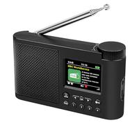 WOVTE DAB Portable Digital Radio Rechargeable Battery or Mains Powered Small FM Radio with Bluetooth Alarm Clock Sleep Timer (Black (Colour Display Arc Edge Design))