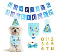WOVTE Dog Birthday Bandana Hat Banner Set,Dog Happy Birthday Adorable Hat Banner Cute Neckerchief Ties for Boys and Girls, Party Accessories, Birthday Decorations