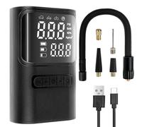 WOVTE Portable Tyre Inflator Air Compressor - 150PSI USB Rechargeable Pump With Digital Display, LED Light for Car, Motorcycle, Bike, Ball (Black, 4000mAh)