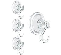 WOVTE Suction Hooks, 4 Packs Powerful Push and Lock Vacuum Multi-Purpose Suction Hanger Heavy Duty Max Holding 3KG for Bathroom,Kitchen Hanging Suction