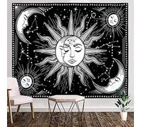WOVTE Sun and Moon Tapestry Black and White Tapestry Constellation Astrology Psychedelic Mystic Wall Hanging Nature Home Decorations For Bedroom Dorm Room (150x130cm)